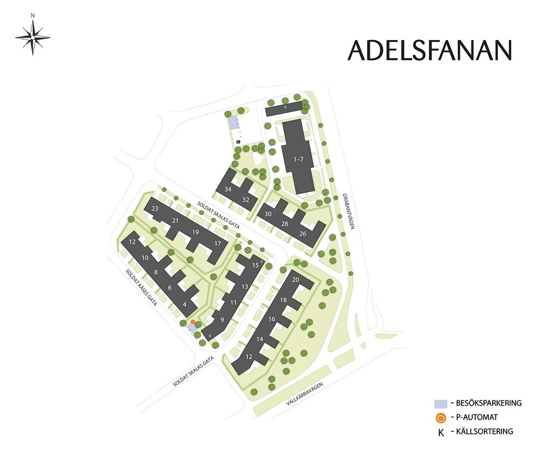 En områdeskarta över området Adelsfanan