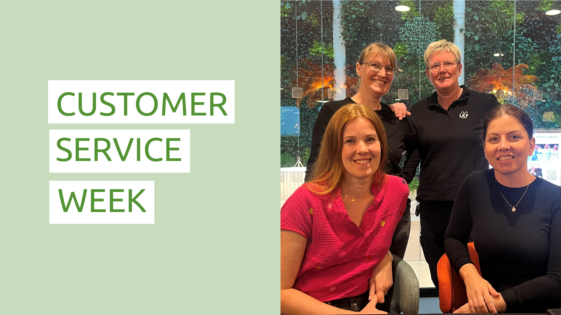 texten customer service week till vänster, till höger porträtteras fyra leende kvinnor