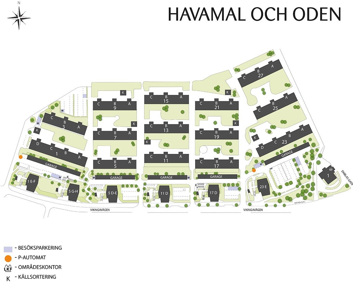 En områdeskarta över områdena Oden och Havamal