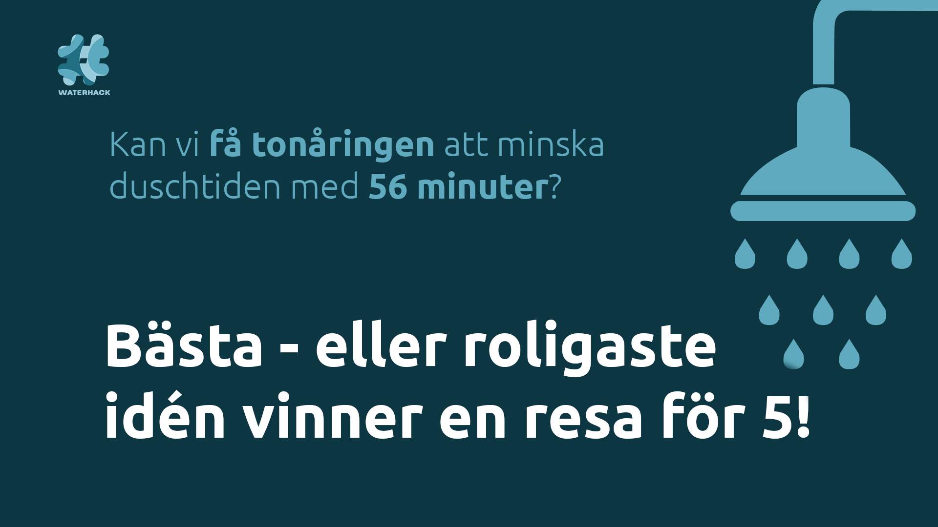 En illustration med ett duschmunstycke samt texten "Kan vi få tonåringen att minska duschtiden med 