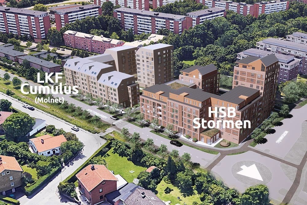 Illustration i fågelpersiktiv på kvarteret Cumulus