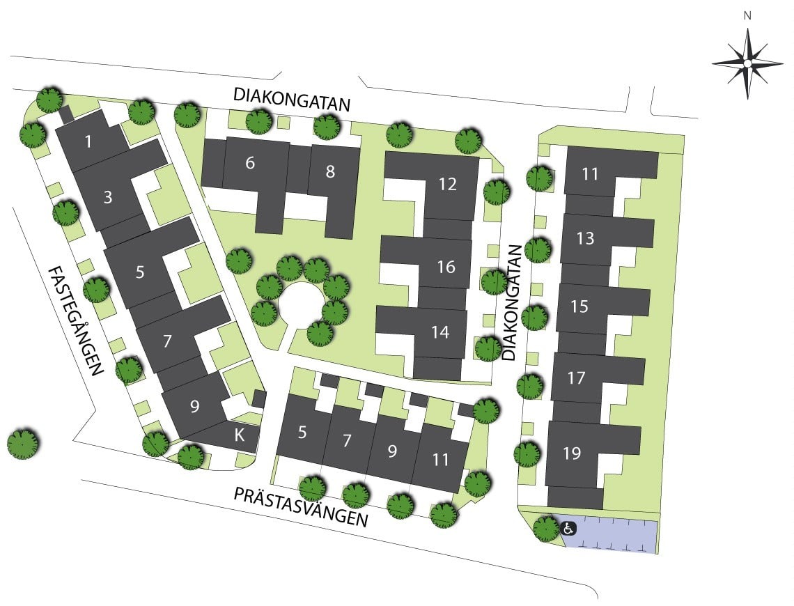 En områdeskarta över området Diakonissan