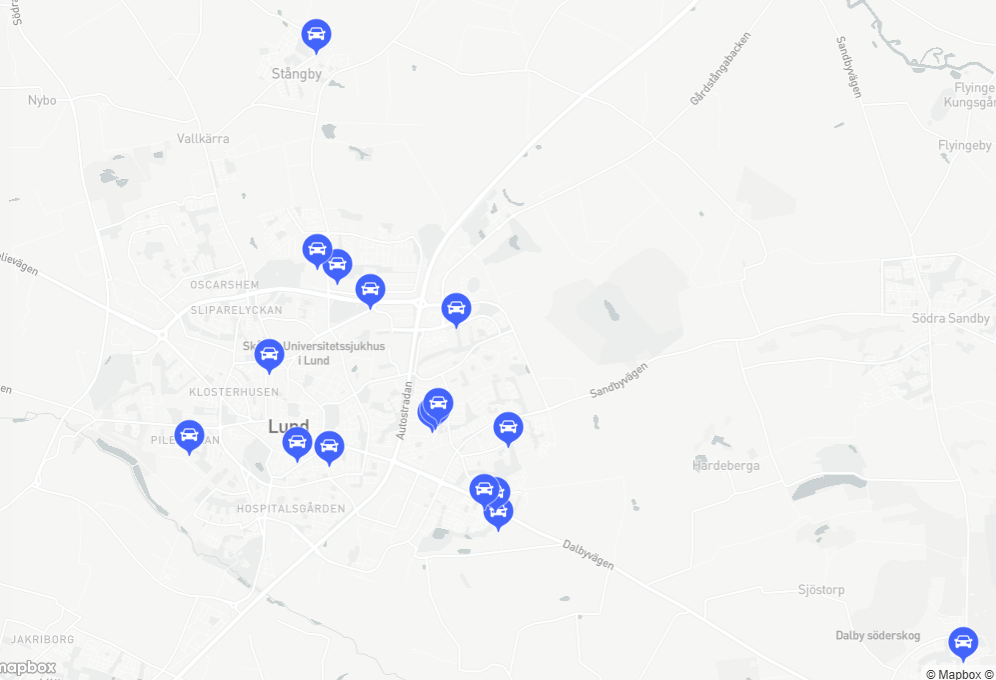 Bilpooler utsatta på en karta.