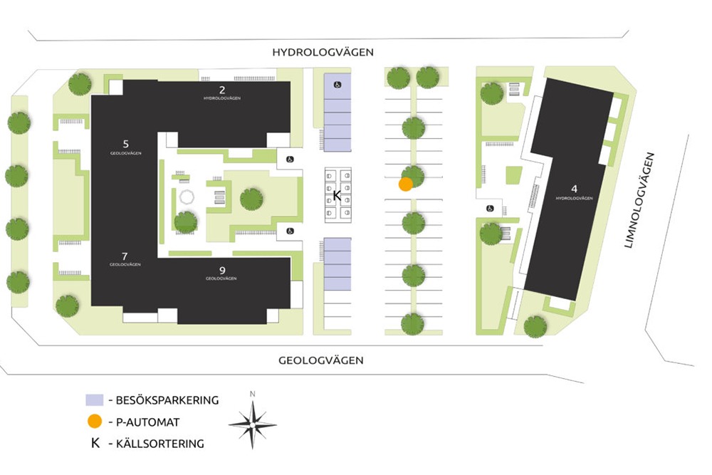 En områdeskarta över området Nymfen