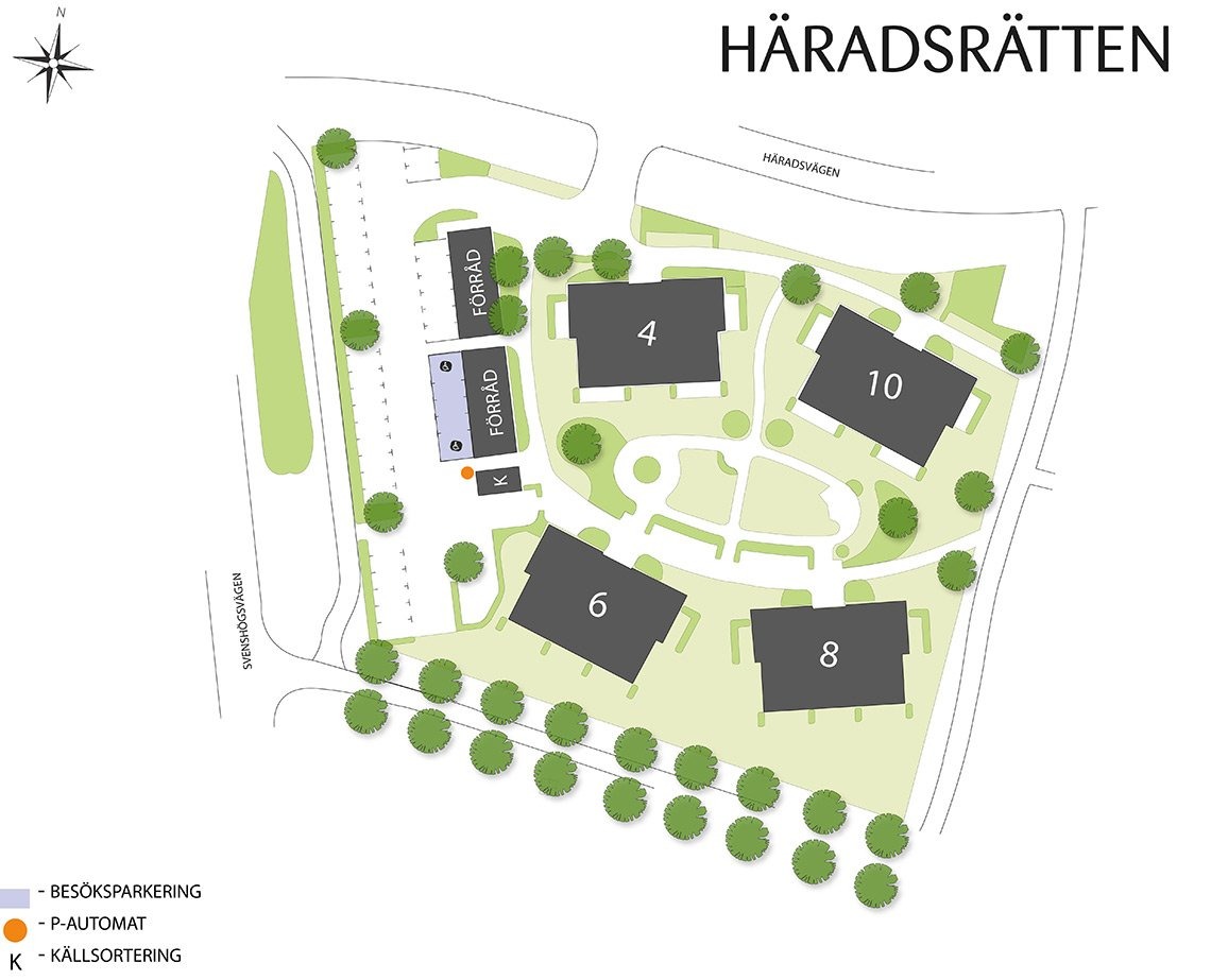 En områdeskarta över området Häradsrätten