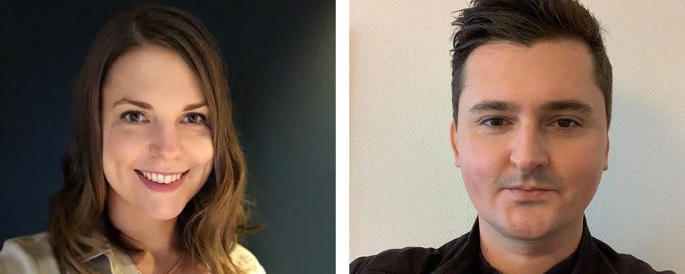 porträttbild på leende man och kvinna