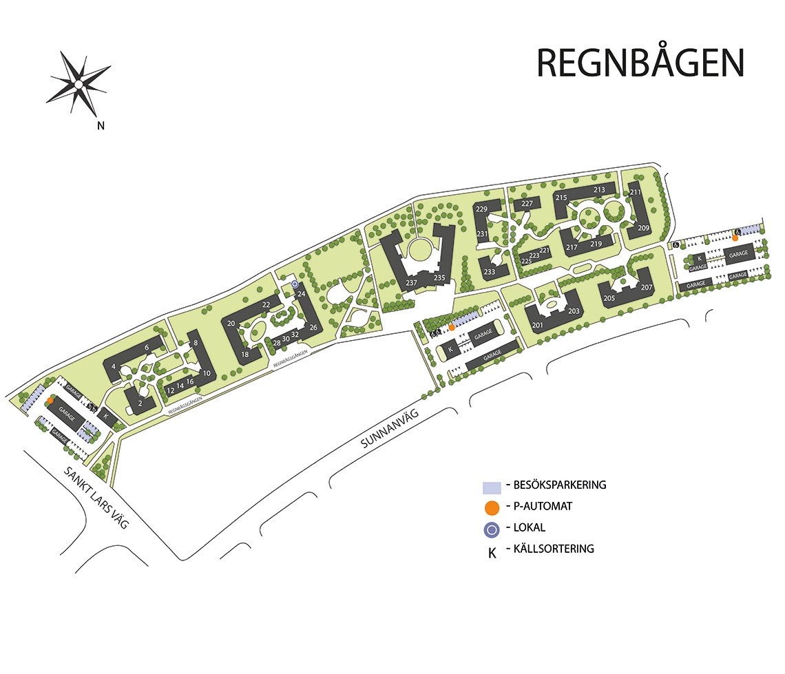En områdeskarta över området Regnbågen