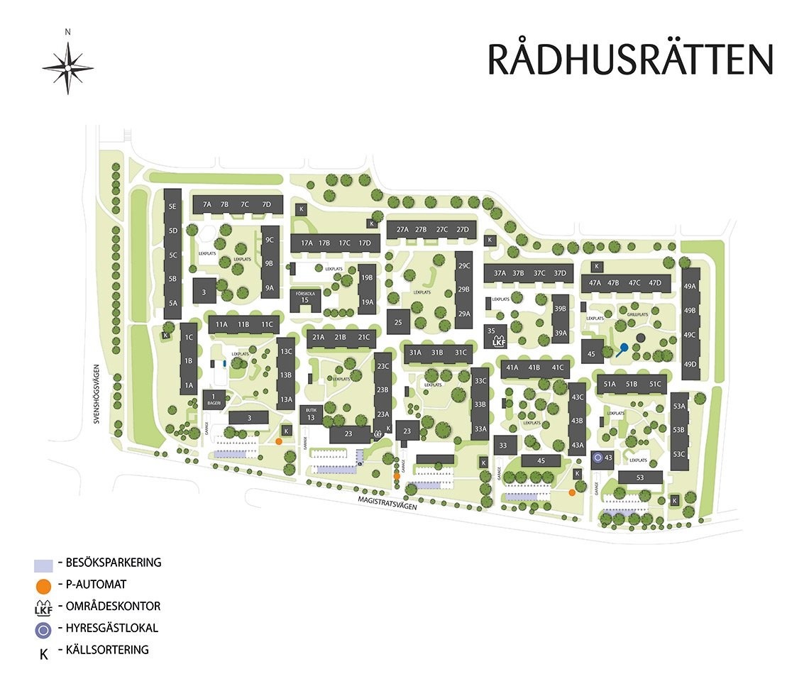 En områdeskarta över området Rådhusrätten.