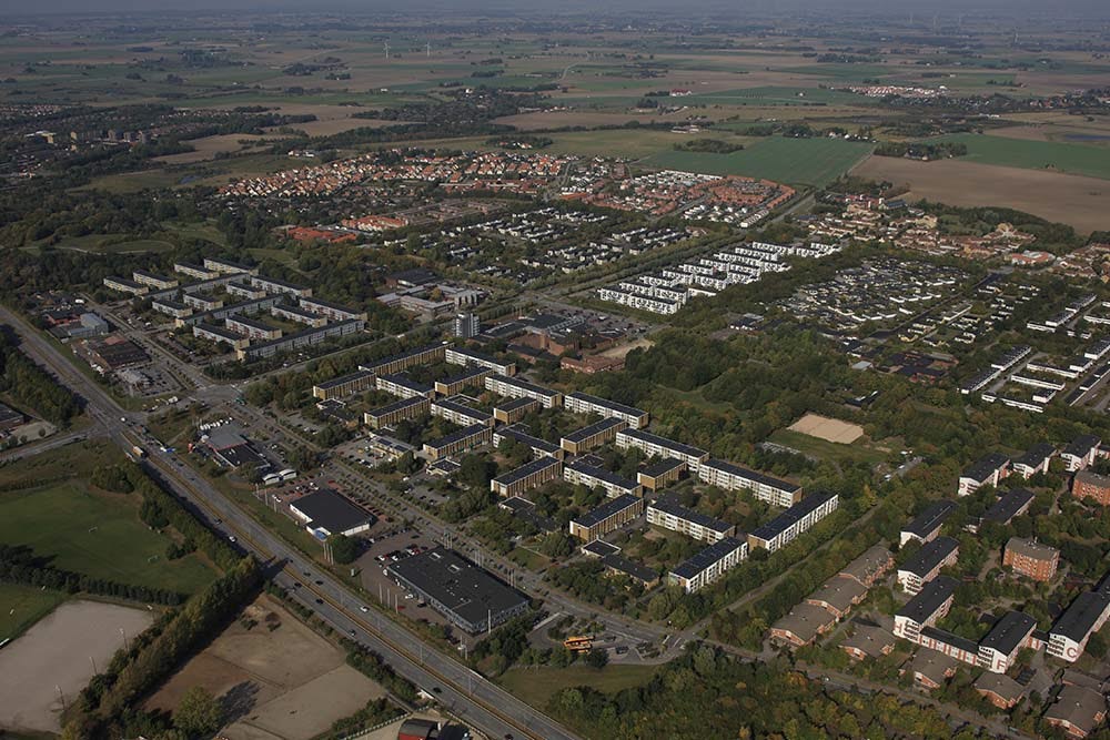 En flygbild över Norra Fäladen