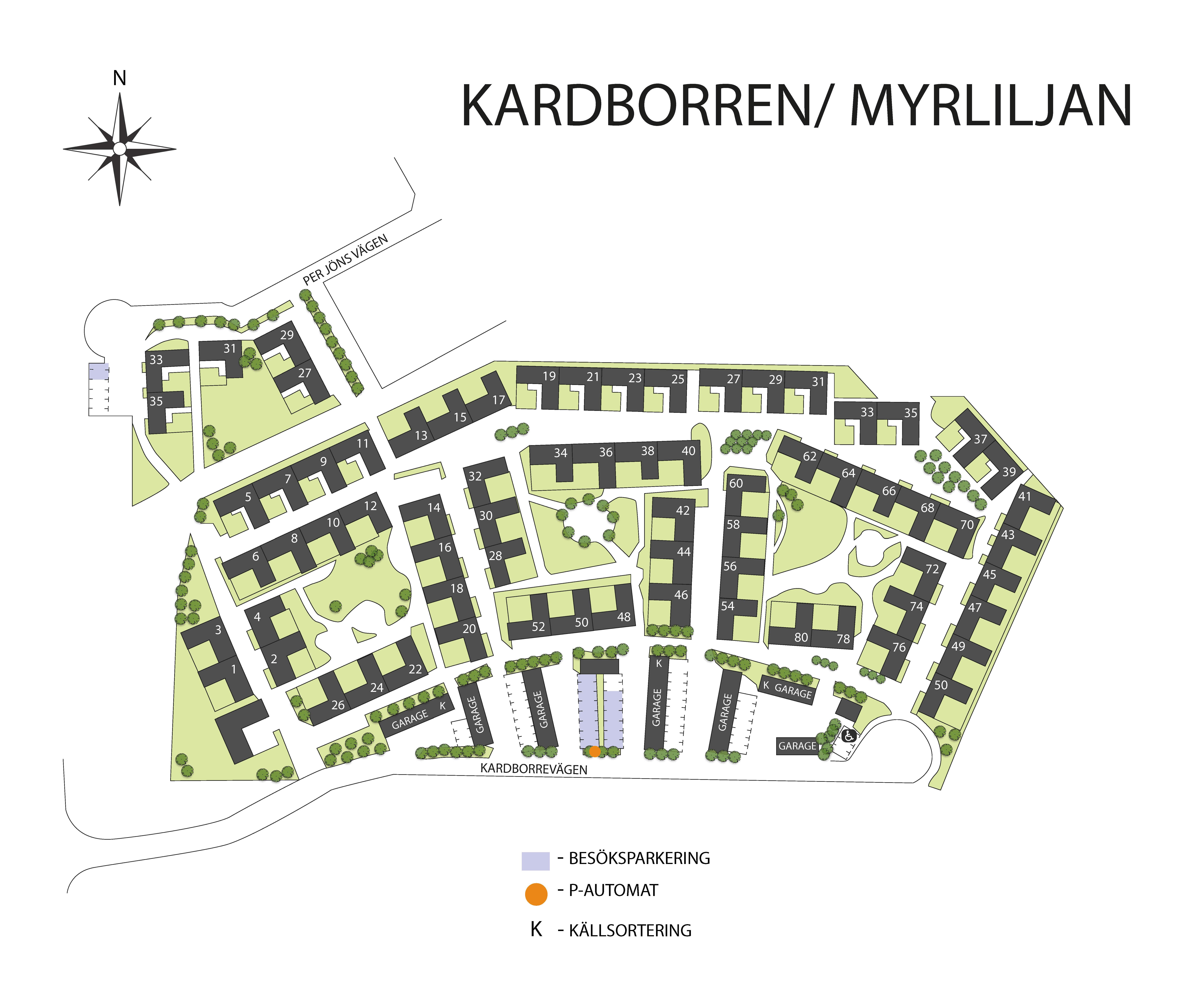 Vy över kvarteret Kardborren/Myrliljan