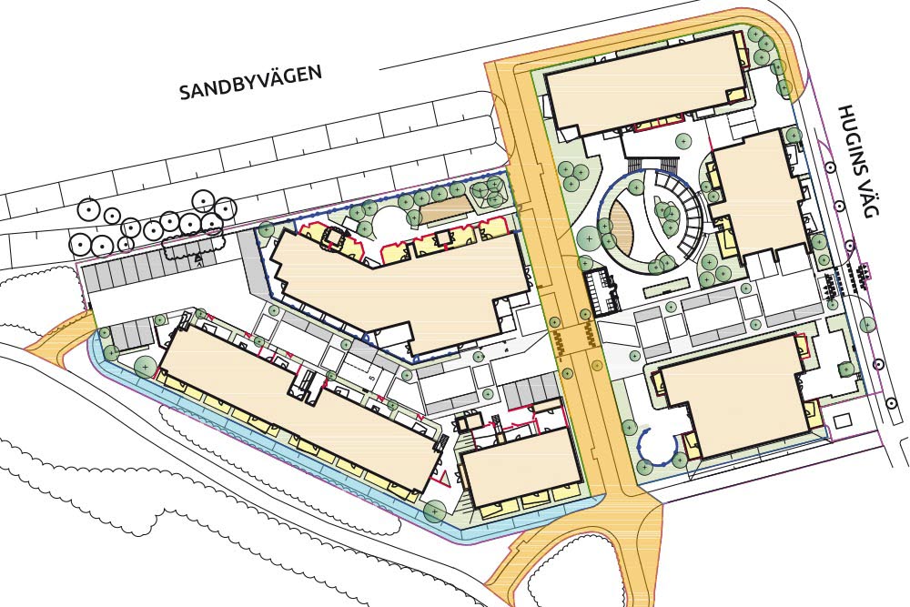 Översiktskarta över kvarter Koggen med placering av byggnaderna